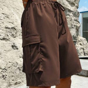 Flirla Shorts cargo capri d'été pour femmes, couleur unie avec cordon de serrage à la taille