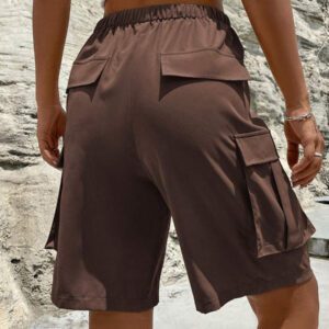 Flirla Shorts cargo capri d'été pour femmes, couleur unie avec cordon de serrage à la taille