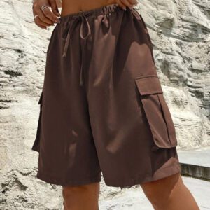 Flirla Shorts cargo capri d'été pour femmes, couleur unie avec cordon de serrage à la taille