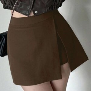DAZY Short fendu sur le côté de couleur unie pour femmes, toutes saisons