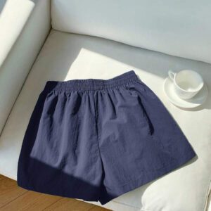 Comfortcana Short de sport ample décontracté à taille élastique avec rayure latérale bleu brumeux pour femmes