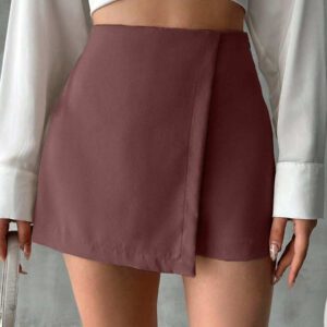 Jupe mini élégante de bureau style enveloppant en couleur unie pour femmes