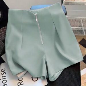 Franclia Short décontracté polyvalent à la mode avec fermeture éclair métallique mi-taille pour femmes, rose, printemps/été