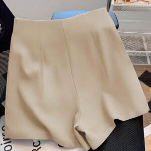 Franclia Short décontracté polyvalent à la mode avec fermeture éclair métallique mi-taille pour femmes, rose, printemps/été