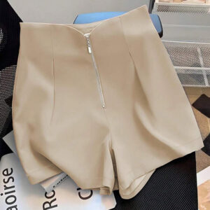 Franclia Short décontracté polyvalent à la mode avec fermeture éclair métallique mi-taille pour femmes, rose, printemps/été