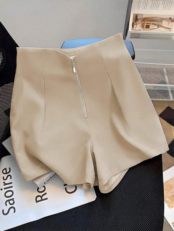 Franclia Short décontracté polyvalent à la mode avec fermeture éclair métallique mi-taille pour femmes, rose, printemps/été – Image 11