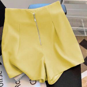 Franclia Short décontracté polyvalent à la mode avec fermeture éclair métallique mi-taille pour femmes, rose, printemps/été