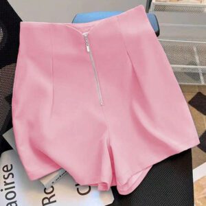 Franclia Short décontracté polyvalent à la mode avec fermeture éclair métallique mi-taille pour femmes, rose, printemps/été