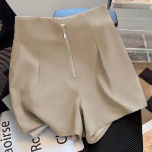 Franclia Short décontracté polyvalent à la mode avec fermeture éclair métallique mi-taille pour femmes, rose, printemps/été