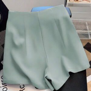 Franclia Short décontracté polyvalent à la mode avec fermeture éclair métallique mi-taille pour femmes, rose, printemps/été