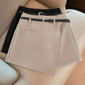 Gooodcoin PETITE Short kaki à la mode et polyvalent pour femme, ourlet asymétrique