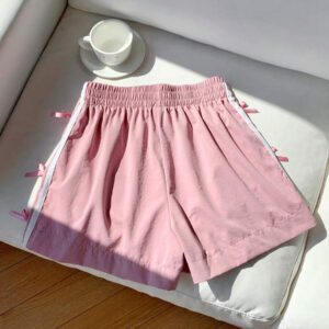 Comfortcana Short décontracté à taille élastique rouge avec nœud décoratif et rayures pour femmes