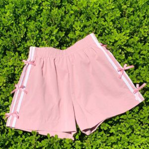Comfortcana Short décontracté à taille élastique rouge avec nœud décoratif et rayures pour femmes