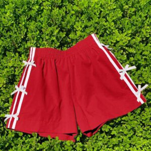 Comfortcana Short décontracté à taille élastique rouge avec nœud décoratif et rayures pour femmes