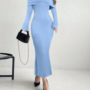 Aloruh Robe À Manches Volantées Et Queue De Poisson Pour Femmes Avec Détails De Blocs De Couleur Et Épaules Dénudées