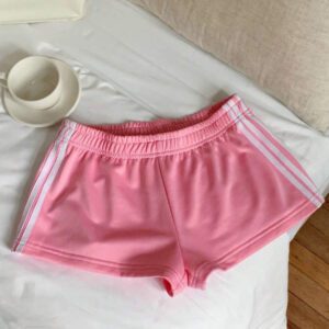 Comfortcana Short de sport en tricot rose à rayures contrastées pour femmes