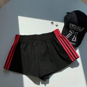 Comfortcana Short de sport en tricot rose à rayures contrastées pour femmes