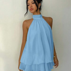 Aloruh Robe mini élégante à col ras-du-cou jaune clair pour femmes