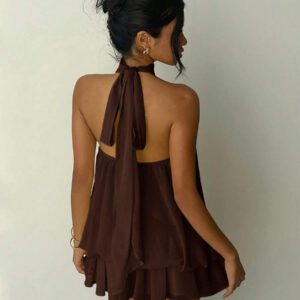 Aloruh Robe mini élégante à col ras-du-cou jaune clair pour femmes