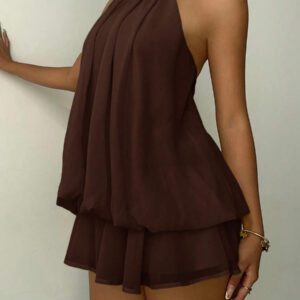 Aloruh Robe mini élégante à col ras-du-cou jaune clair pour femmes