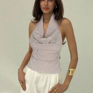 Aloruh Blouse à la mode et sexy pour femmes, style col bénitier drapé, dos nu avec attache