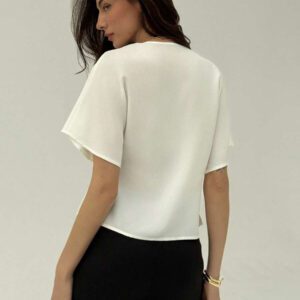 Aloruh Chemise décontractée élégante à manches chauve-souris, croisée, boutonnée, de couleur unie
