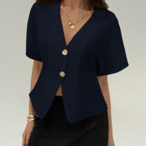 Aloruh Chemise décontractée élégante à manches chauve-souris, croisée, boutonnée, de couleur unie