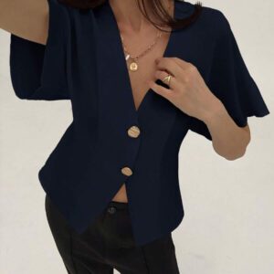 Aloruh Chemise décontractée élégante à manches chauve-souris, croisée, boutonnée, de couleur unie