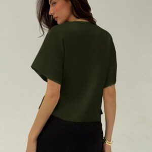Aloruh Chemise décontractée élégante à manches chauve-souris, croisée, boutonnée, de couleur unie