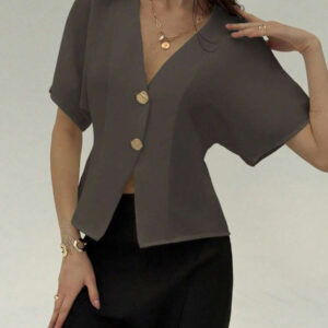Aloruh Chemise décontractée élégante à manches chauve-souris, croisée, boutonnée, de couleur unie