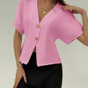 Aloruh Chemise décontractée élégante à manches chauve-souris, croisée, boutonnée, de couleur unie
