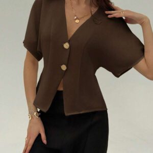 Aloruh Chemise décontractée élégante à manches chauve-souris, croisée, boutonnée, de couleur unie