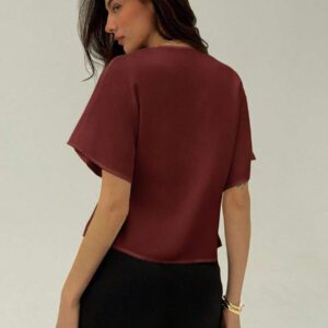 Aloruh Chemise décontractée élégante à manches chauve-souris, croisée, boutonnée, de couleur unie