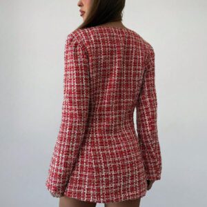 Aloruh Veste à manches longues regular pour femme avec col carré, boutons et imprimé à carreaux