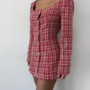 Aloruh Veste à manches longues regular pour femme avec col carré, boutons et imprimé à carreaux