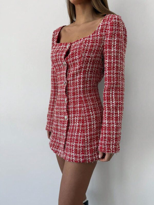 Aloruh Veste à manches longues regular pour femme avec col carré, boutons et imprimé à carreaux – Image 5
