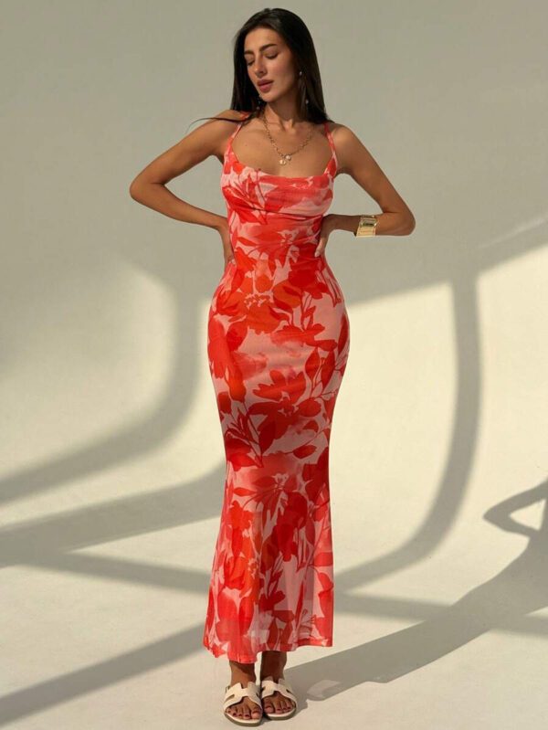Aloruh Robe d'été élégante femme avec imprimé sur toute la surface et dos nu – Image 6