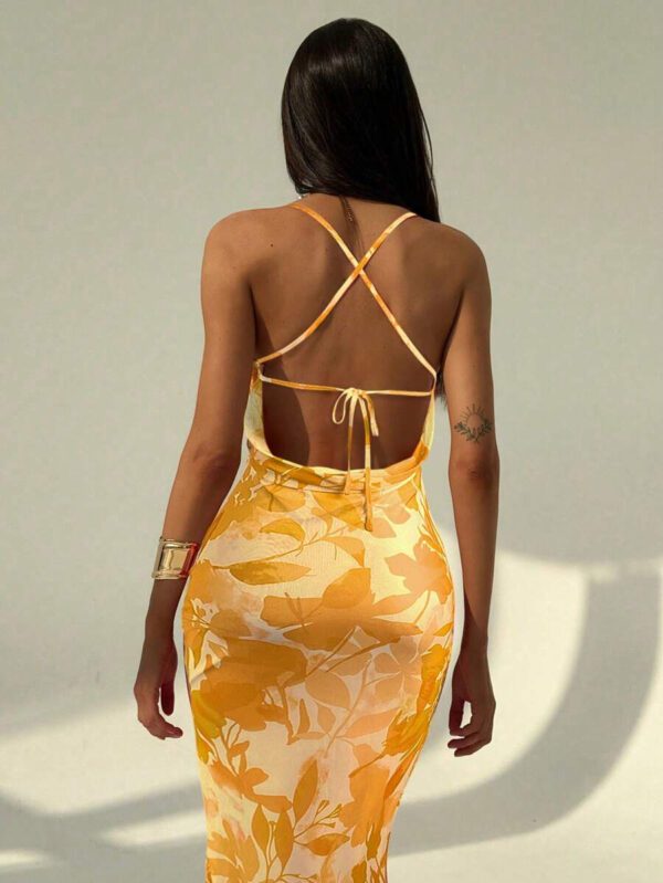 Aloruh Robe d'été élégante femme avec imprimé sur toute la surface et dos nu – Image 9