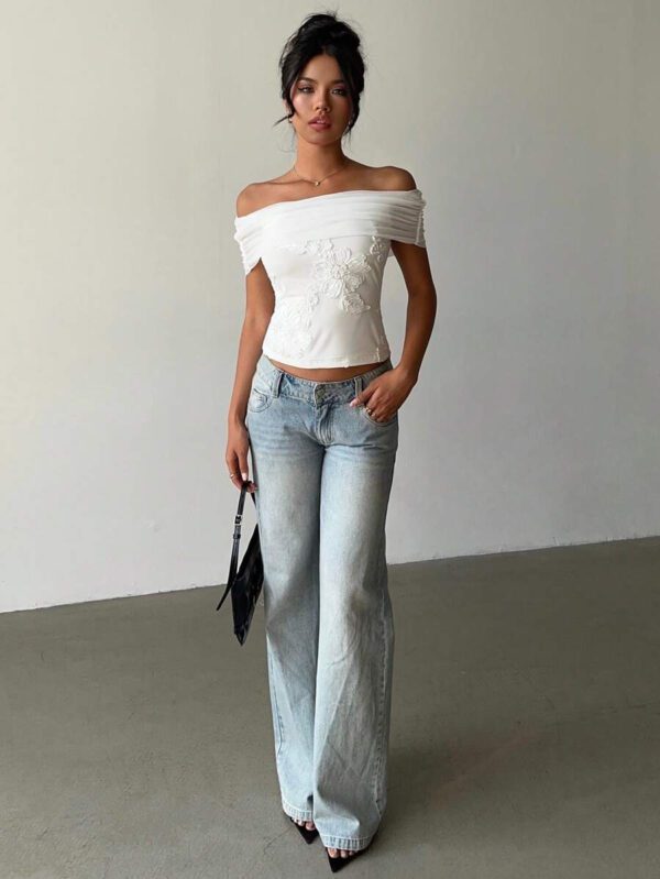 Aloruh Top à l'épaule décontracté en jacquard blanc pour femme – Image 8