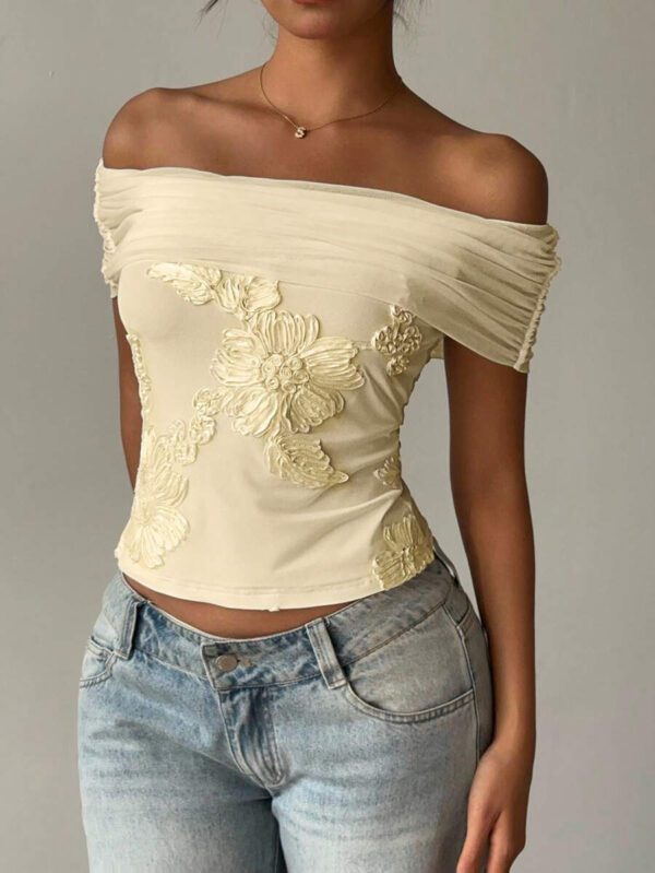 Aloruh Top à l'épaule décontracté en jacquard blanc pour femme – Image 13