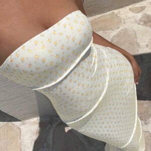 Aloruh Robe midi moulante et ajustée avec buste smocké à motif floral