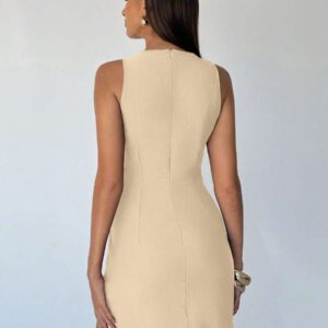 Aloruh Robe fourreau mini élégante pour femmes avec décorations en métal et torsion à la taille. Robe bordeaux élégante pour femmes, vêtements élégants pour enseignante. Vêtements décontractés professionnels pour femmes