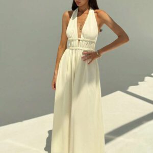 Aloruh Robe d'été à dos nu pour femmes, en forme de ligne A, avec attache au cou