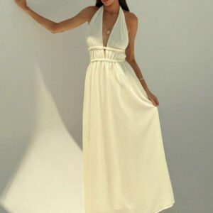 Aloruh Robe d'été à dos nu pour femmes, en forme de ligne A, avec attache au cou