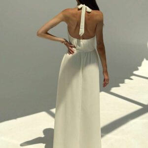 Aloruh Robe d'été à dos nu pour femmes, en forme de ligne A, avec attache au cou