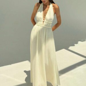 Aloruh Robe d'été à dos nu pour femmes, en forme de ligne A, avec attache au cou