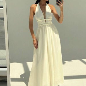 Aloruh Robe d'été à dos nu pour femmes, en forme de ligne A, avec attache au cou
