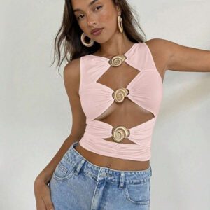 Aloruh Top ajouré décoré de coquillages pour femmes, convient pour les vacances à la plage, printemps/été