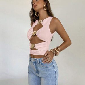Aloruh Top ajouré décoré de coquillages pour femmes, convient pour les vacances à la plage, printemps/été