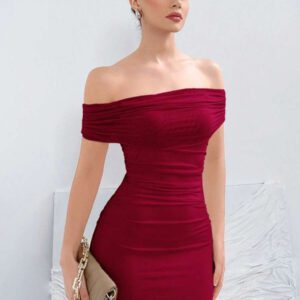 Aloruh Robe tricotée élégante de couleur unie avec épaules dénudées